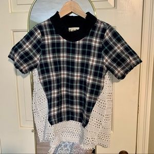 Sea NY plaid eyelet top blouse